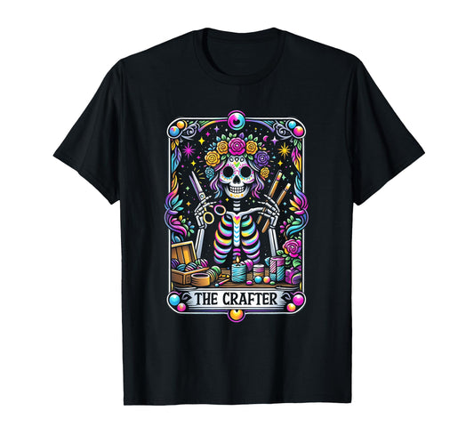Funny Sugar Skull Crafty The-Crafter Tarot Card Skeleton T-Shirt