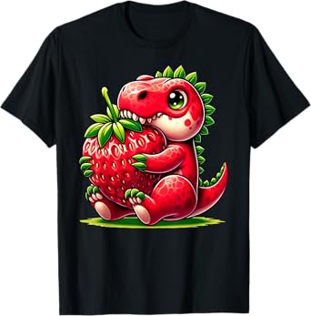 Cute Strawberry Summer Fruit Lover Dinosaur T Rex Boys Girls T-Shirt