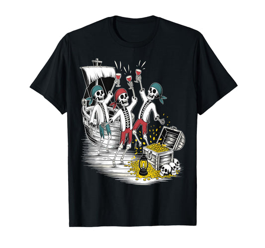 Dancing Skeletons Drinking Wine Funny Halloween Party Tee T-Shirt