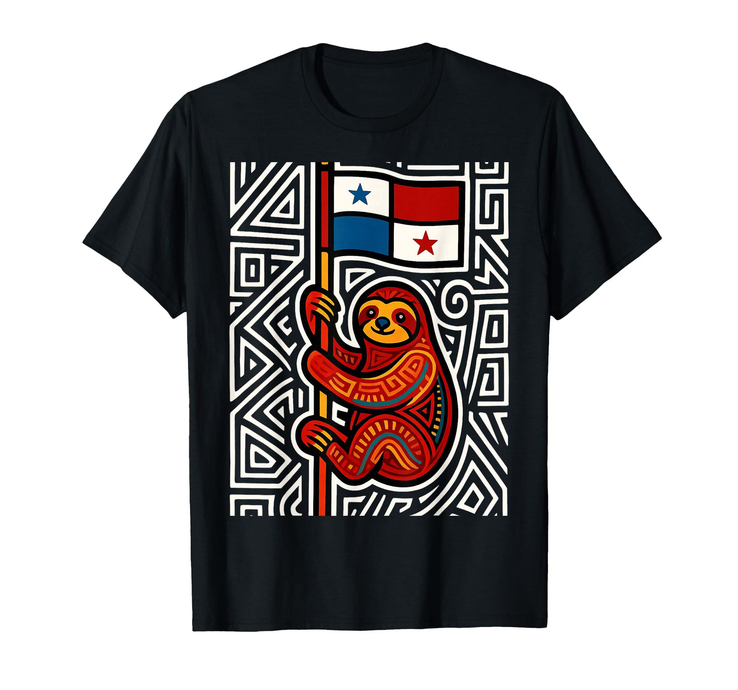 Sloth Inspired by Mola Artwork of Panama Kuna T-Shirt