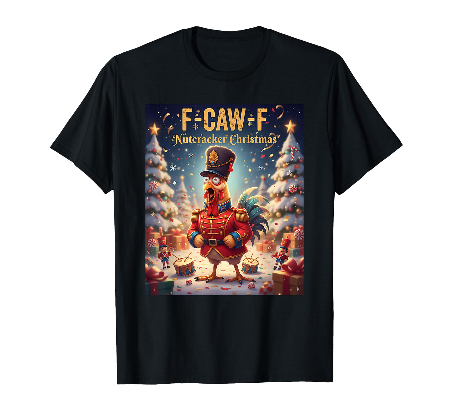Funny F-CAW-F Chicken Nutcracker Xmas Chicken Farmer Pajamas T-Shirt
