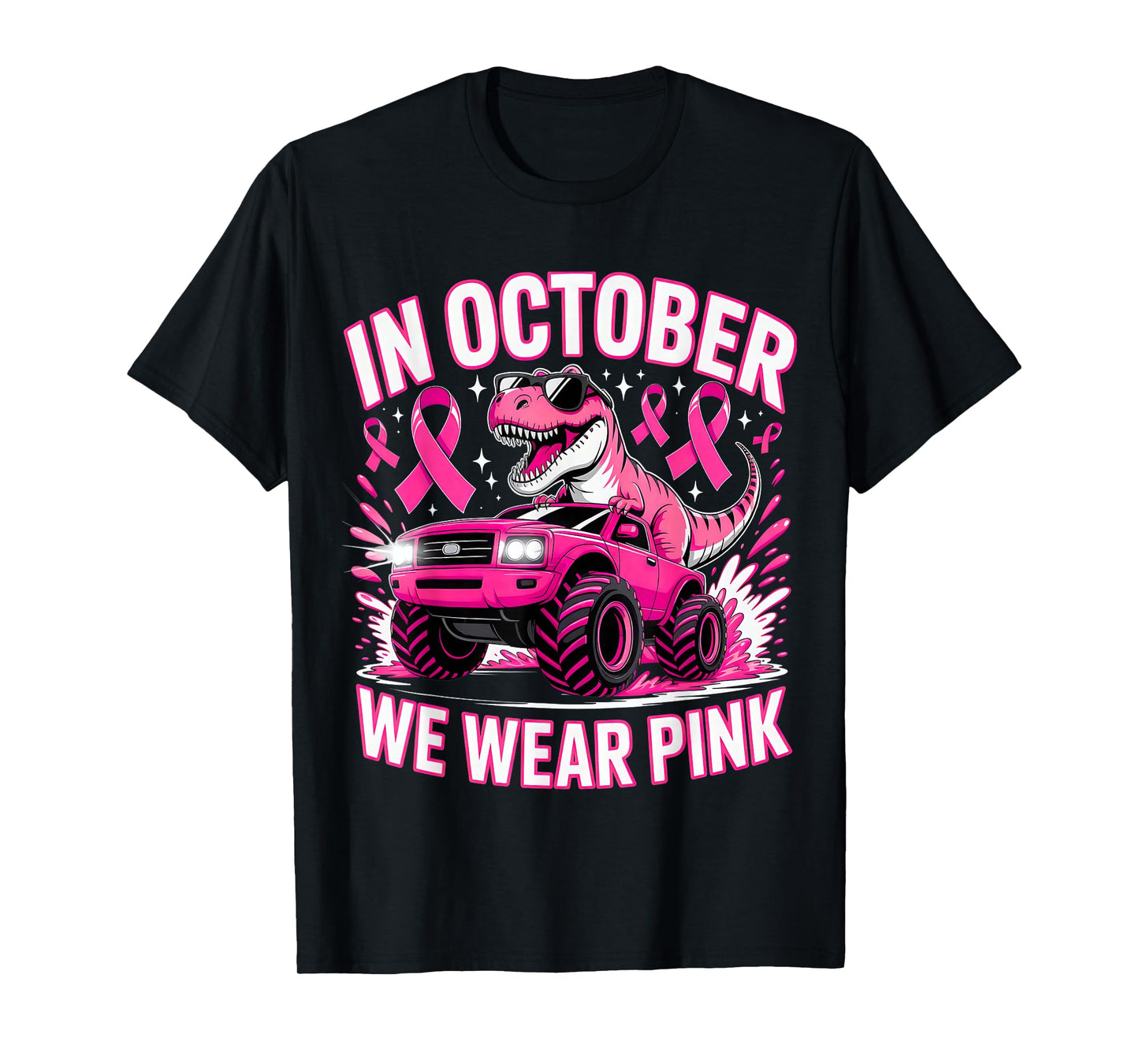 Trex Dino in October We Wear Pink Breast Cancer Awareness T-Shirt