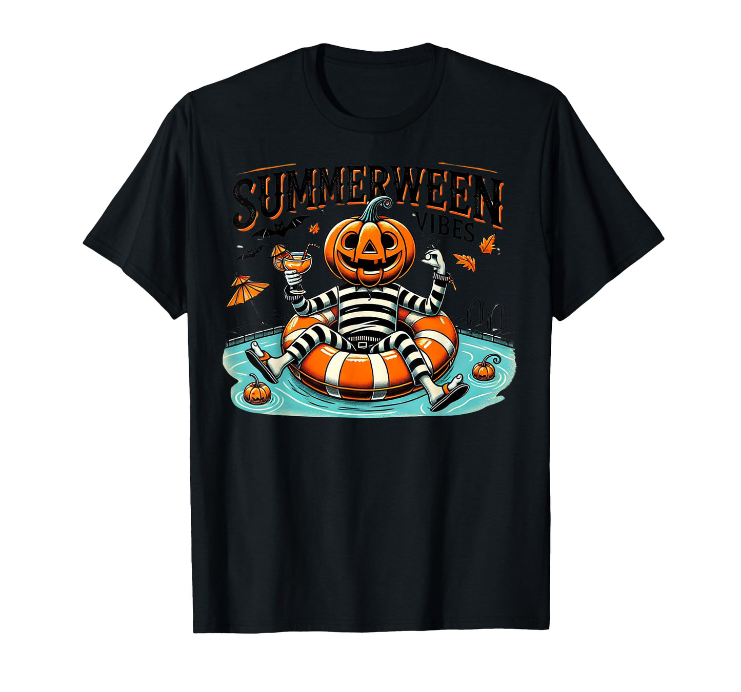 Summerween Vibes Spooky Summer Pumpkin T-Shirt for Men Women Kids