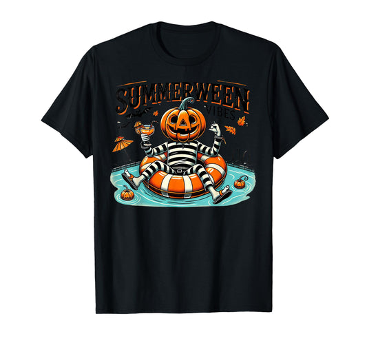 Summerween Vibes Spooky Summer Pumpkin T-Shirt for Men Women Kids