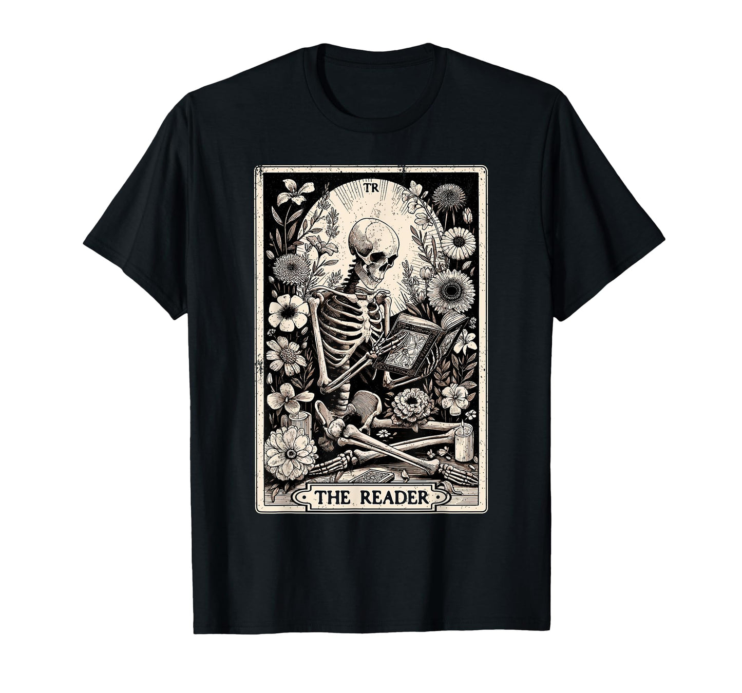 The Reader Tarot Card Funny Book Lover Skeleton Reading Book T-Shirt