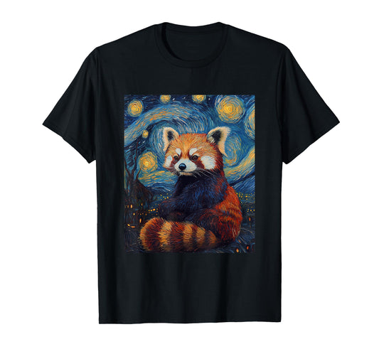 Cute Red Panda Bear - Van Gogh Style - Starry Night Graphic T-Shirt