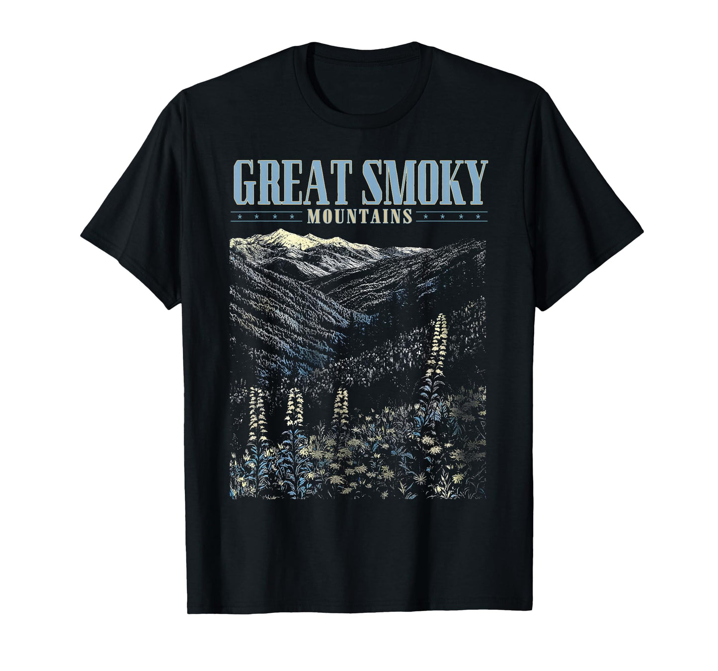 Retro Great Smoky Mountains Wildflower Landscape T-Shirt
