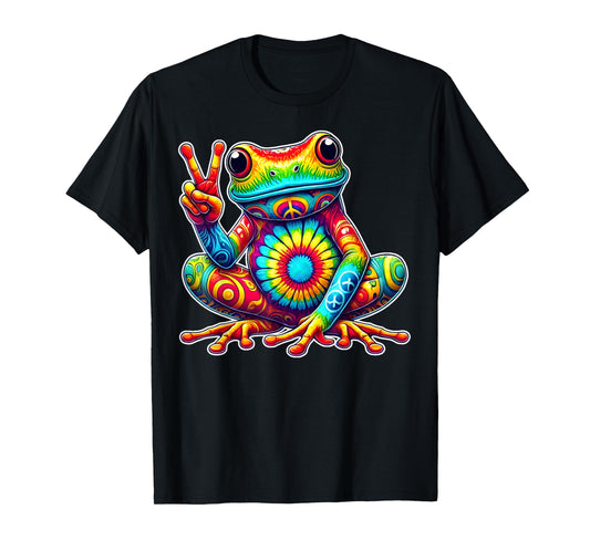 Tie-Dye Frog With Peace Sign Cool Hippie T-Shirt