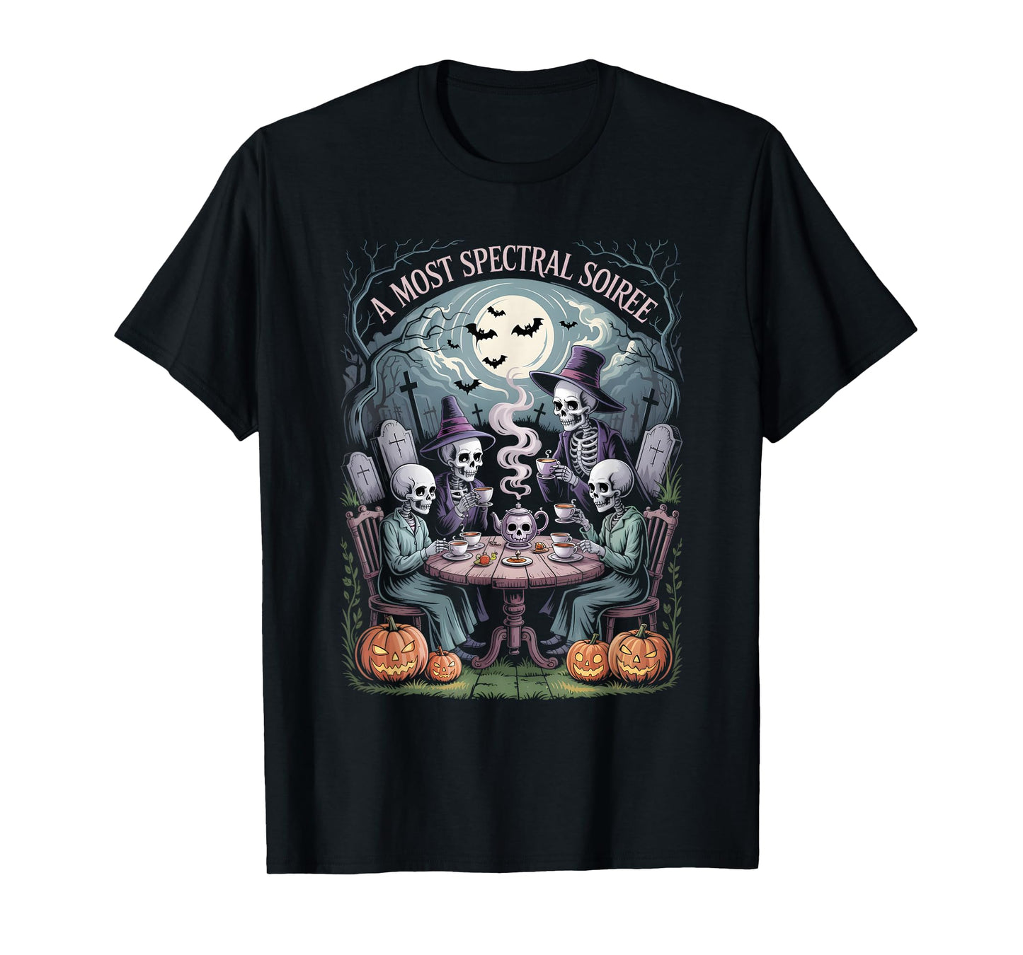 Graveyard Tea Party Spooky Skeletons & Ghouls Halloween T-Shirt