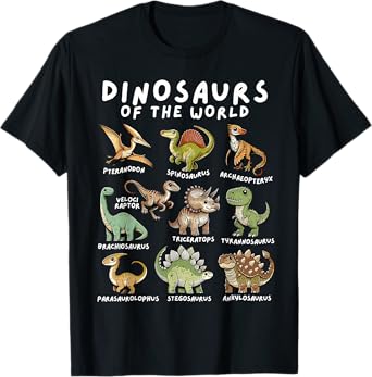 Types of Dinosaurs Graphics Educational Dino Identification T-Shirt