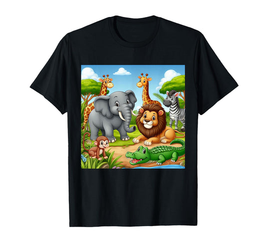Cute Animals Cartoon Jungle Theme - Cool Funny Animal Art T-Shirt