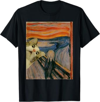 The Scream Cat By Munch Edvard Famous Painting Funny Cat Art T-Shirt