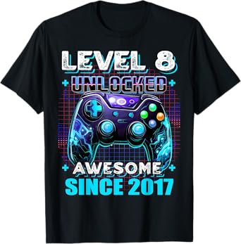 8th Birthday Boy Level 8 Gamer 8 Year Video Game Party T-Shirt
