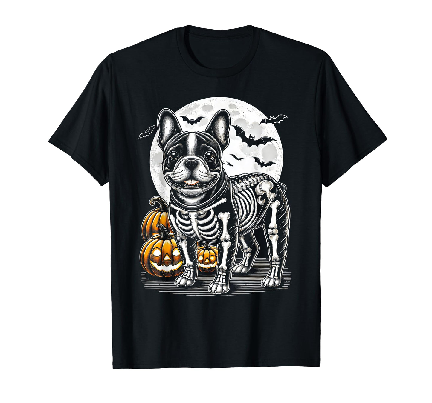 Cute Halloween Skeleton French Bulldog Puppy Bones Costume T-Shirt