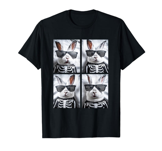 Cute Rabbit with Sunglasses Skeleton Costume Funny Halloween T-Shirt