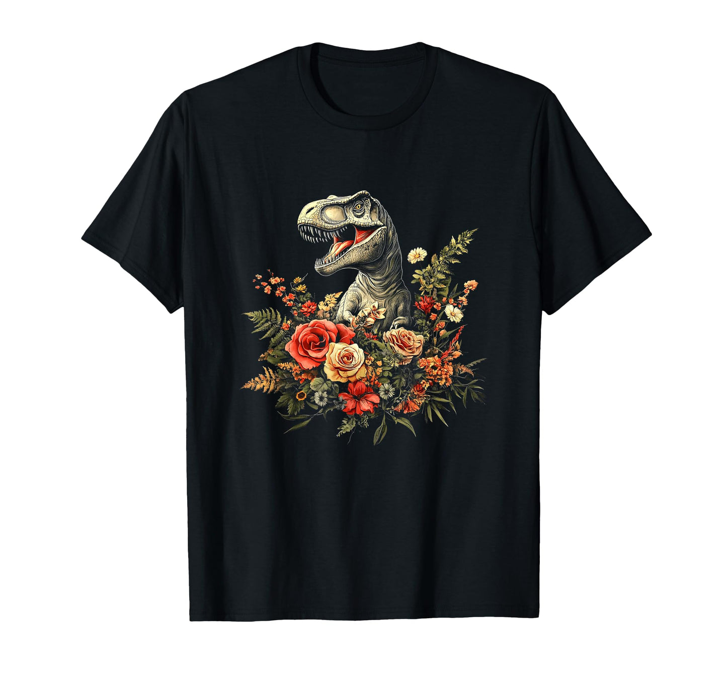 Trex Dinosaur Dino Floral Flower Aesthetic Women Girls T-Shirt