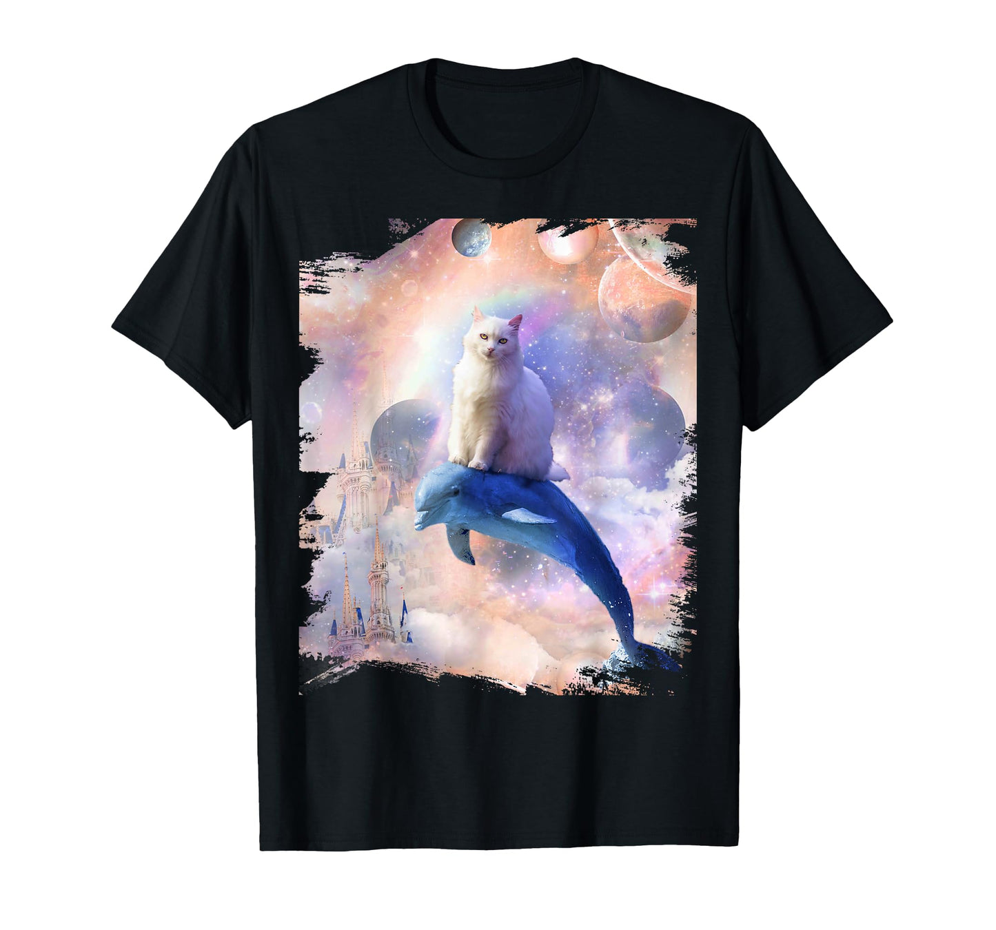 Space Cat Riding Dolphin Men Women Kids T-Shirt