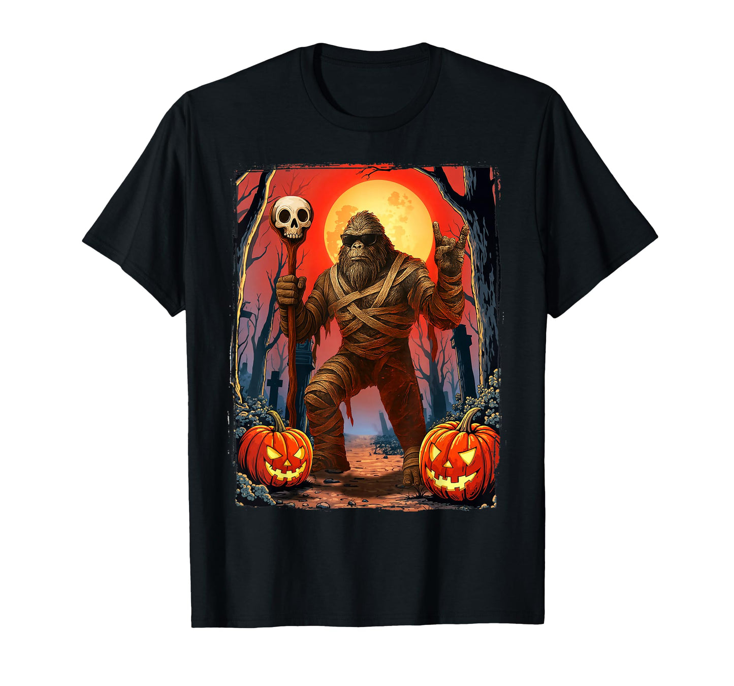 Halloween Skeleton Bigfoot Rock Pumpkin Skull Men Boys T-Shirt