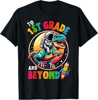 Astronaut Dinosaur boys First day back to School 1st grade T-Shirt