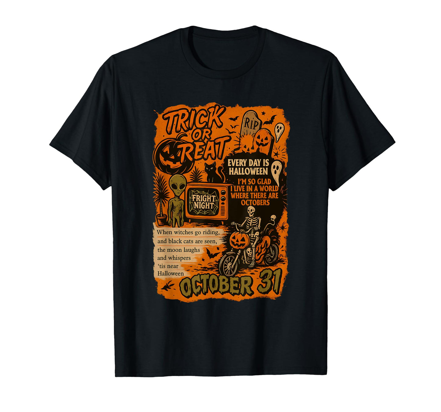 Retro Halloween Collage Skeleton Pumpkin October T-Shirt