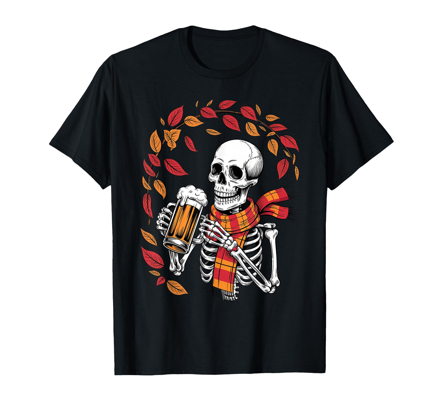 Funny Oktoberfest Skeleton Drinking Beer Retro Halloween T-Shirt