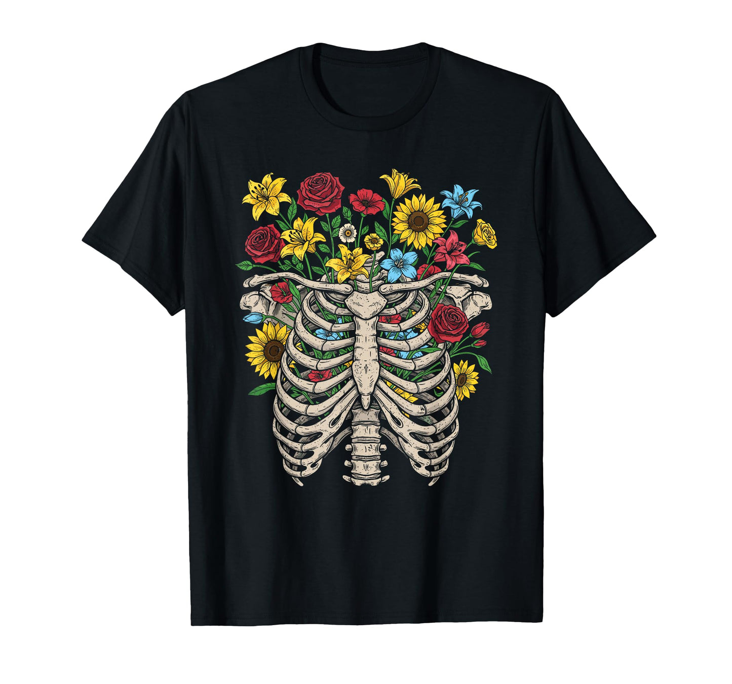Skeleton Ribcage with Flowers Funny Halloween Costume T-Shirt