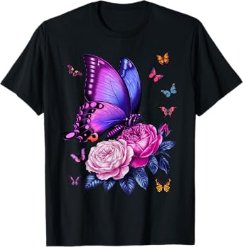 Beautiful Butterfly Purple Rose Butterfly Lovers Women T-Shirt