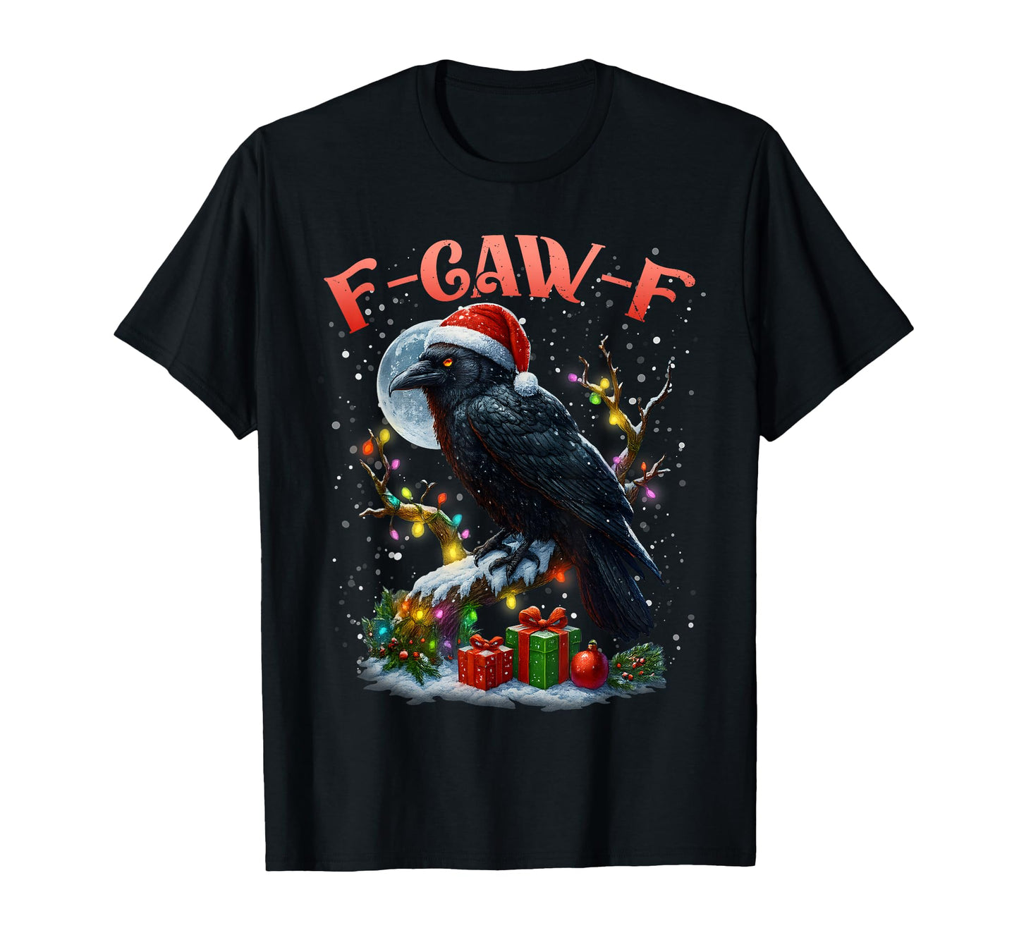 Merry F-Caw-F Funny Christmas Black Crow Merry Xmas F-Caw-F T-Shirt