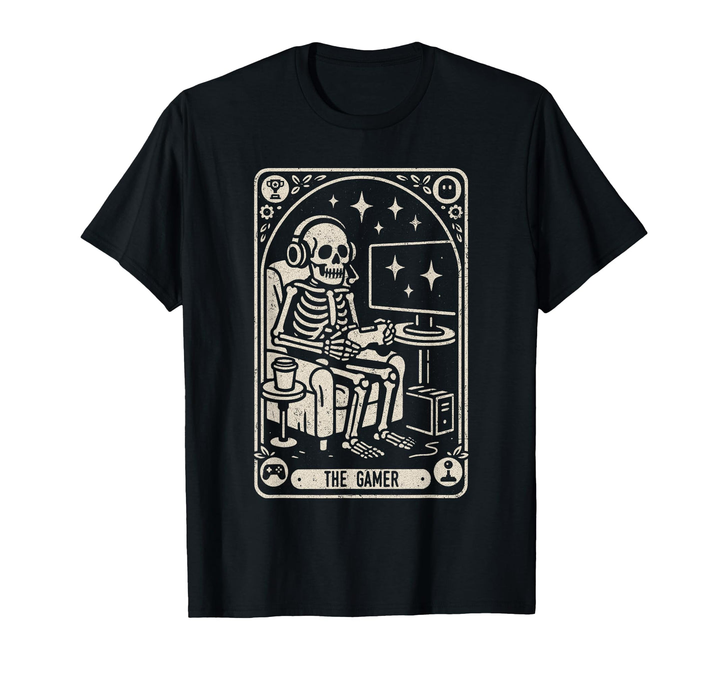 Gaming Skeleton Tarot Card Style Funny The Gamer Halloween T-Shirt