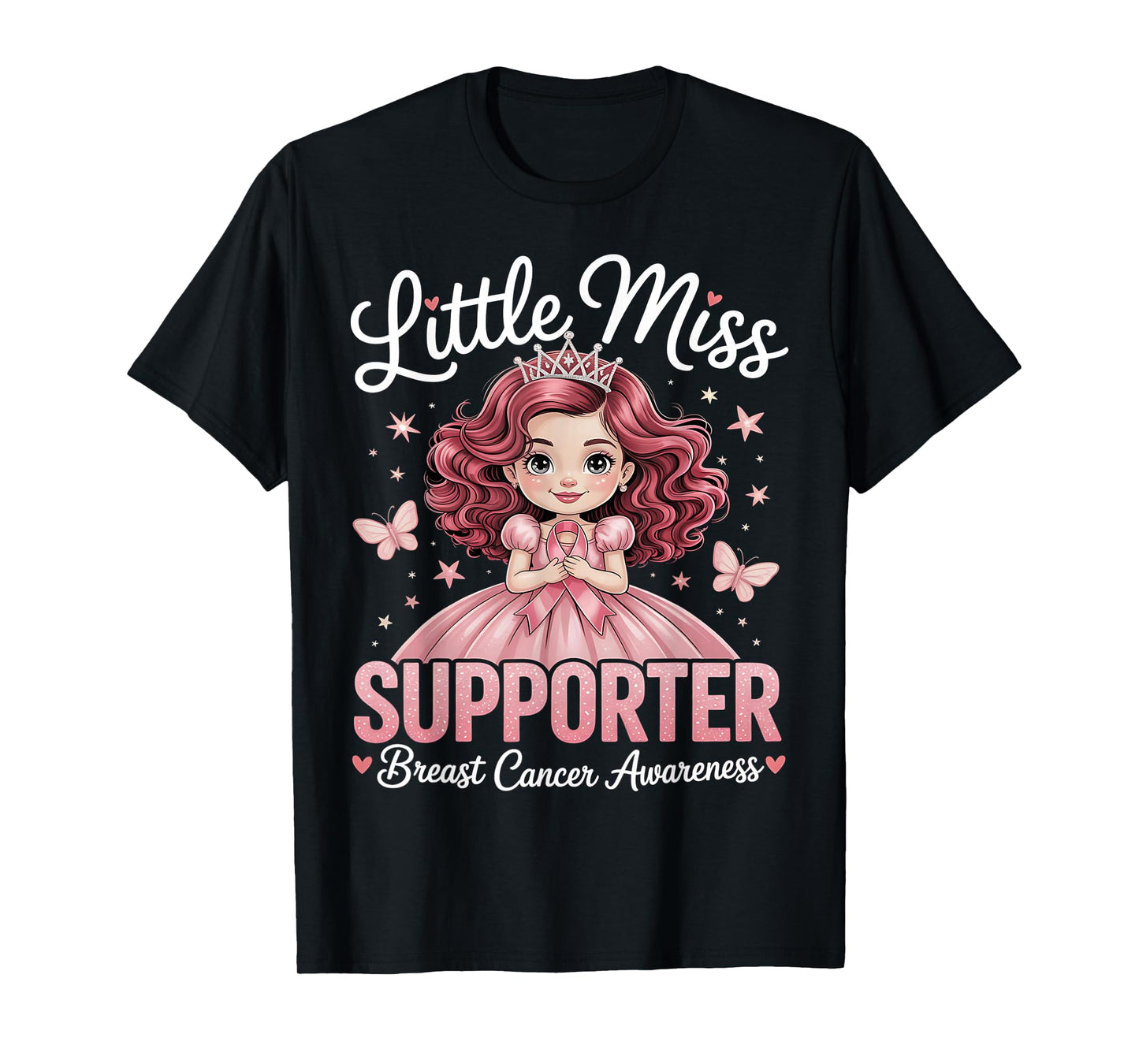 Little Miss Supporter Breast Cancer Awareness for Kids T-Shirt