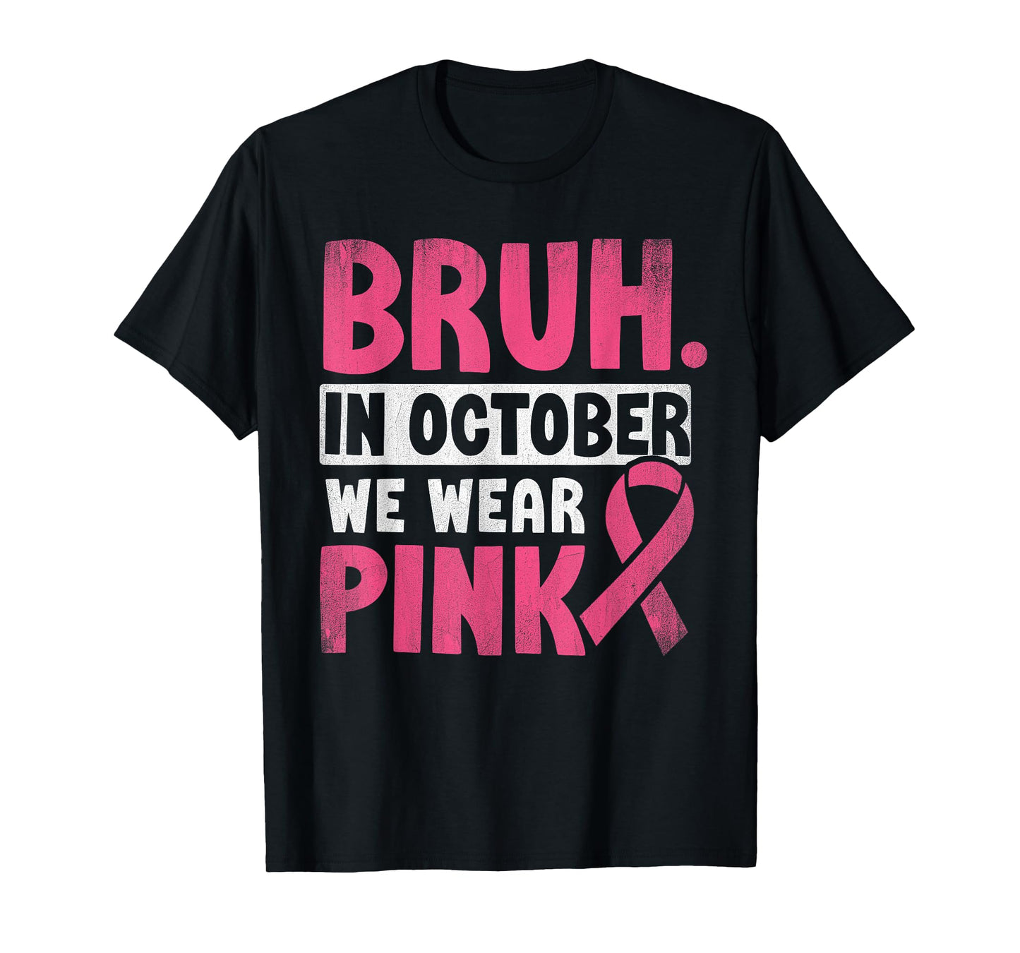 Breast Cancer Shirts for Kids Boys Bruh In October Wear Pink T-Shirt