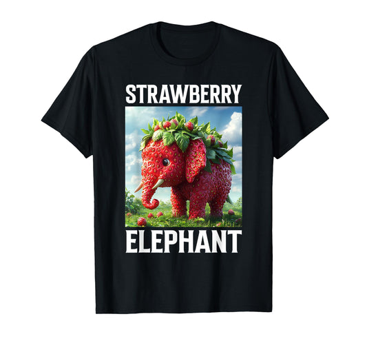 Strawberry Elephant Cute Whimsical Animal Art Tee T-Shirt