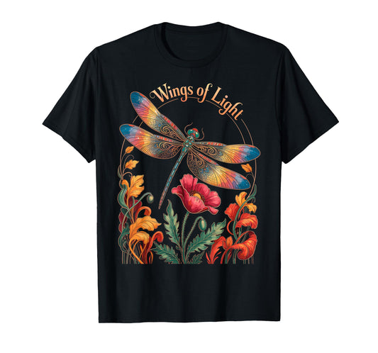 Cute Cottagecore Dragonfly & Flowers Whimsical Art Florals T-Shirt