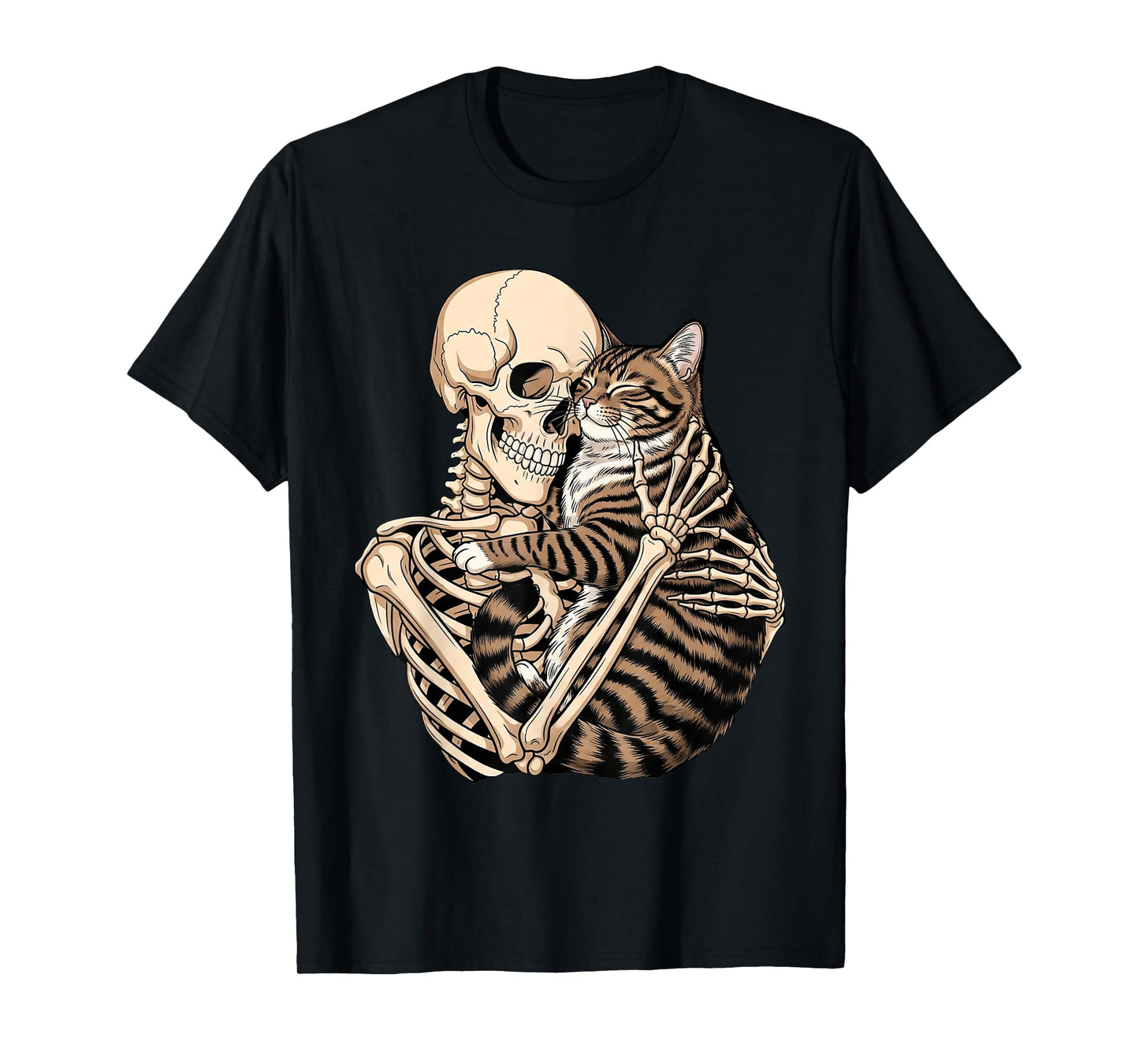 Skeleton Hugging Cat Halloween Cat Lover Cat Mom Dad T-Shirt