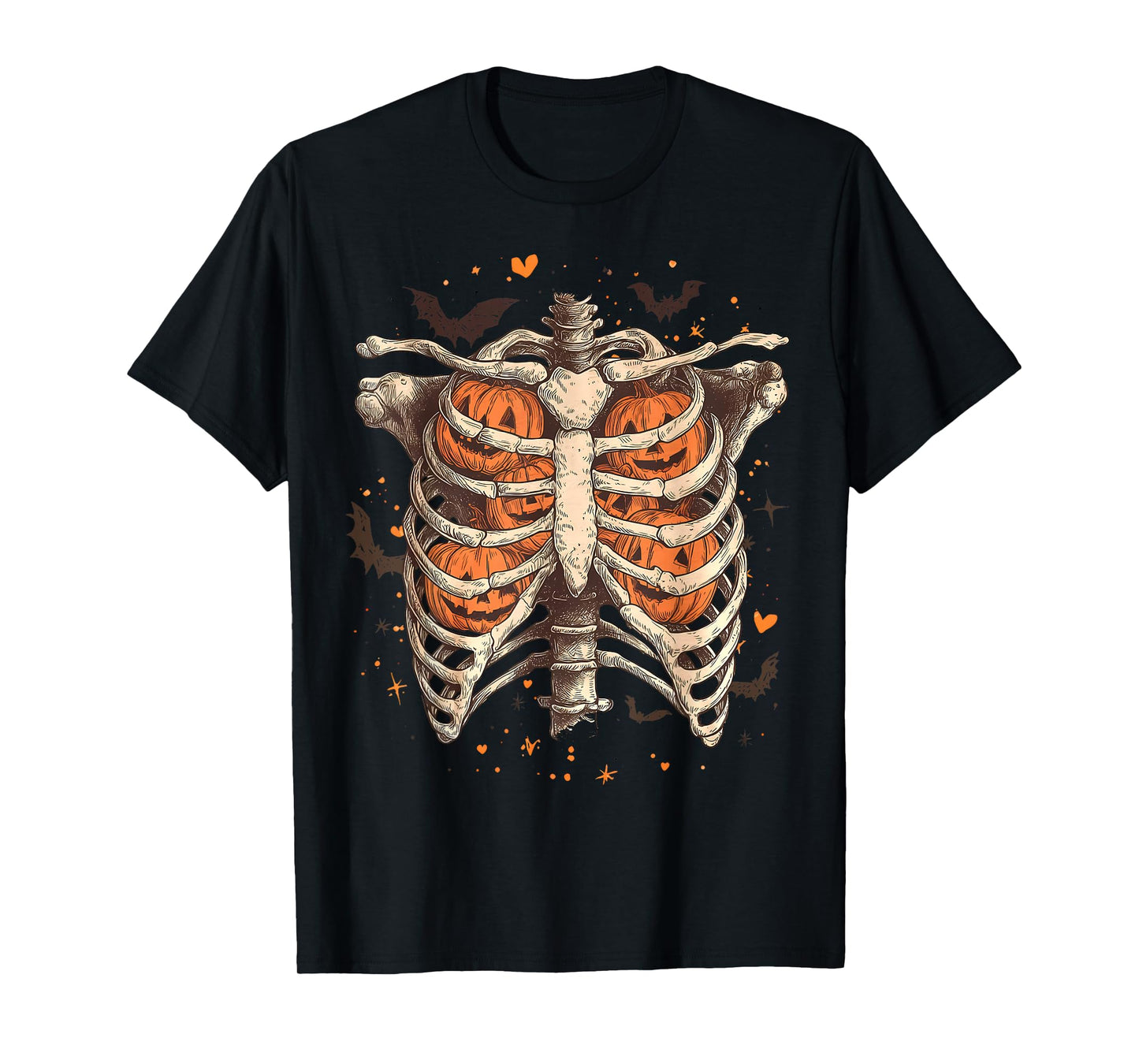 Retro Halloween Ribcage Pumpkins Skeleton Spooky Season T-Shirt