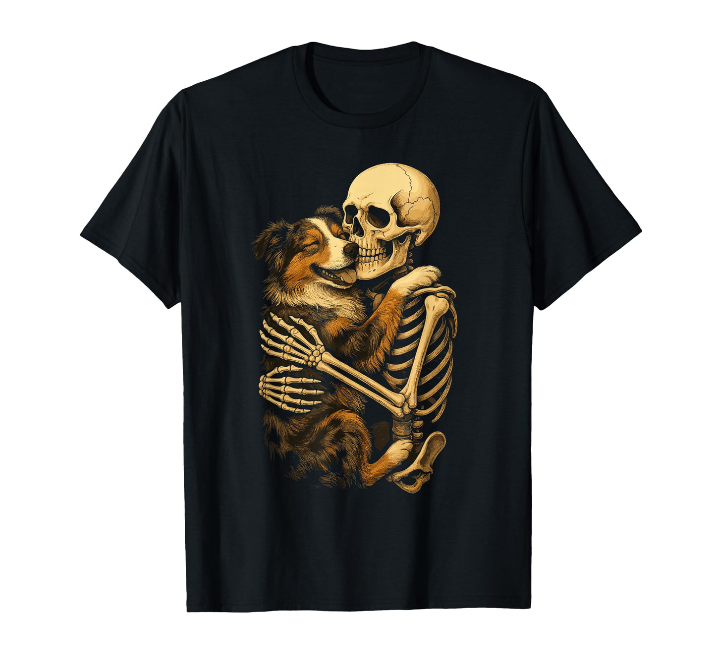 Skeleton Hugging Australian Shepherd T-Shirt