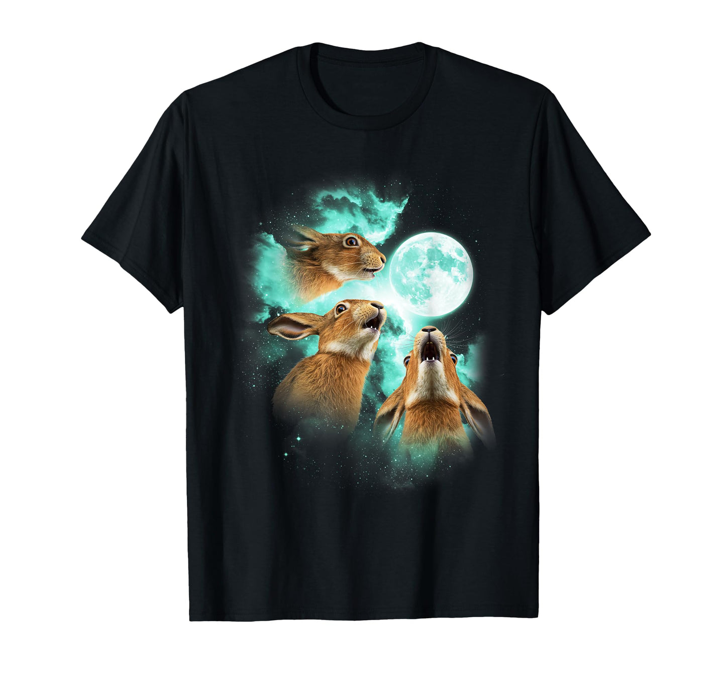 Three Hares Howling at The Moon tie dye Green T-Shirt