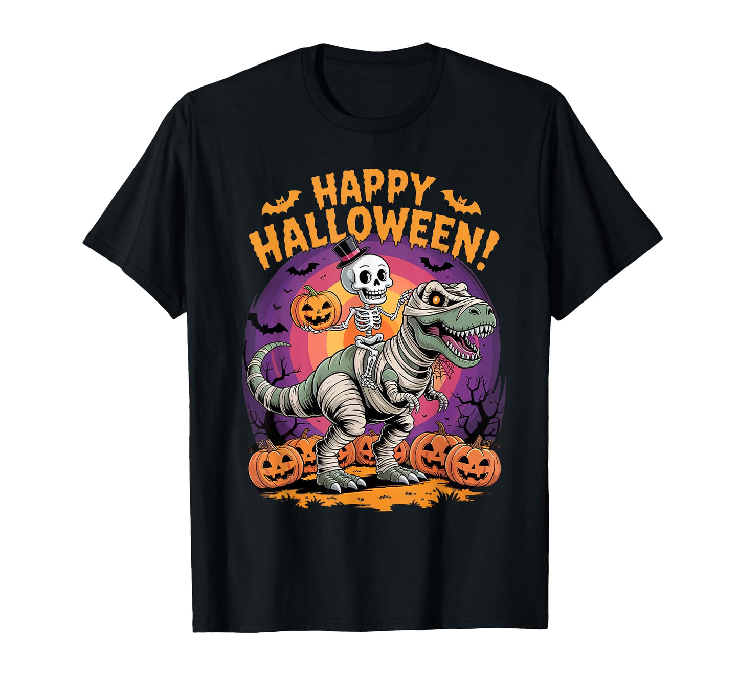 Mummy Skeleton Riding Dinosaur T Rex Kids Boys Men Halloween T-Shirt