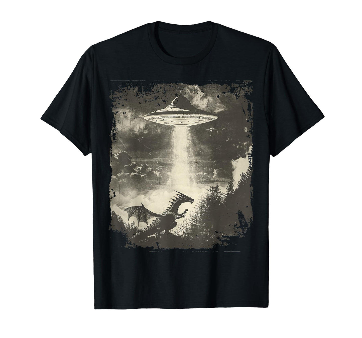 Fantasy Dragon Retro Art Sci-Fi Alien Ufo T-Shirt