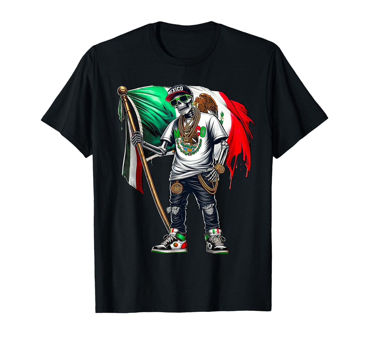 Viva Mexico Mexico Flag Skeleton Shirts for Men Boys Mexican T-Shirt