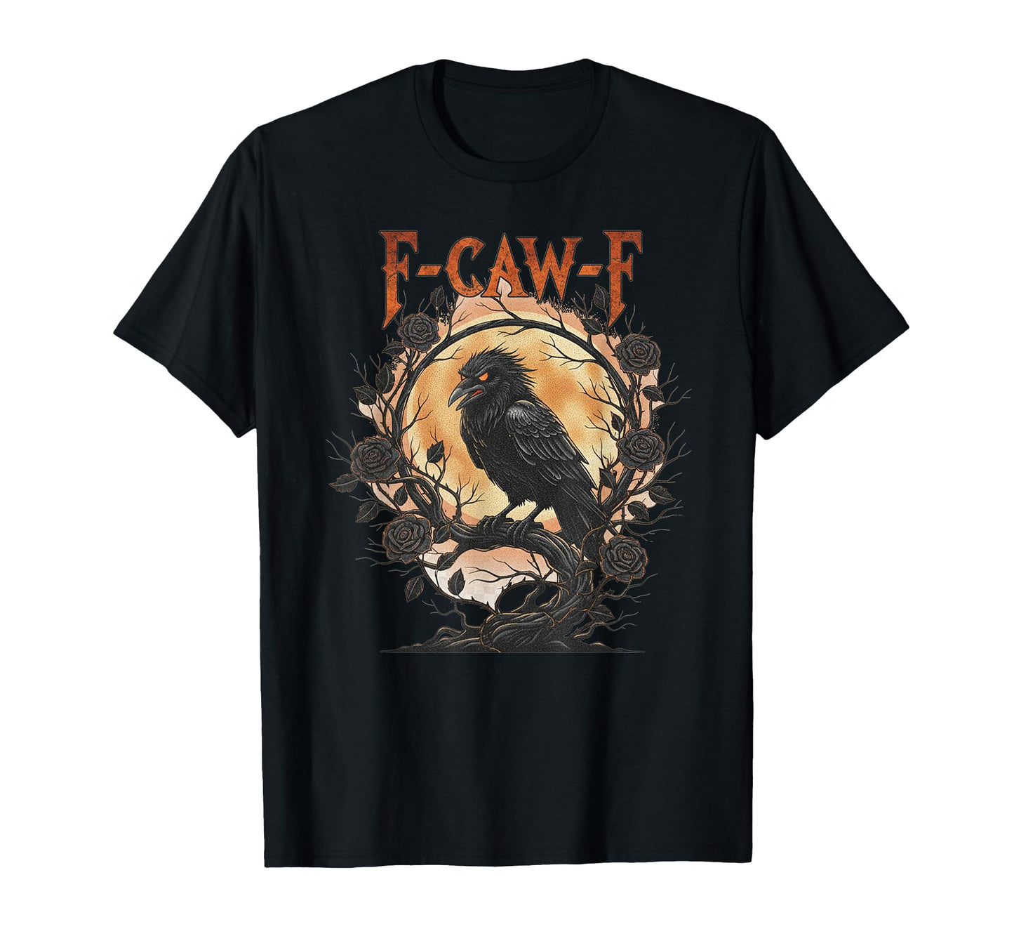 Angry Black Crow, F-Caw-F Funny Black Bird Moon Gothic T-Shirt