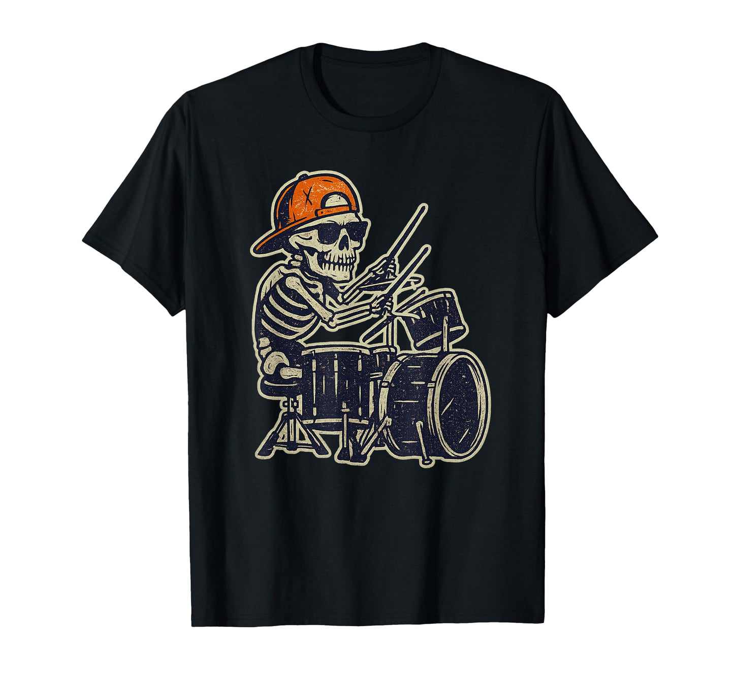 Vintage Halloween Skeleton Drummer Funny Spooky Costume T-Shirt