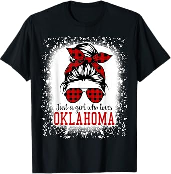 Oklahoma Women Girls Messy Bun Hair, I Love Oklahoma T-Shirt