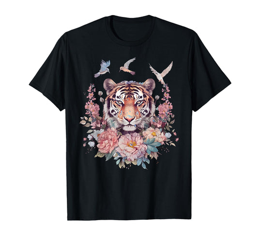 Cottagecore Tiger Floral Aesthetic Nature Botanical Wildlife T-Shirt