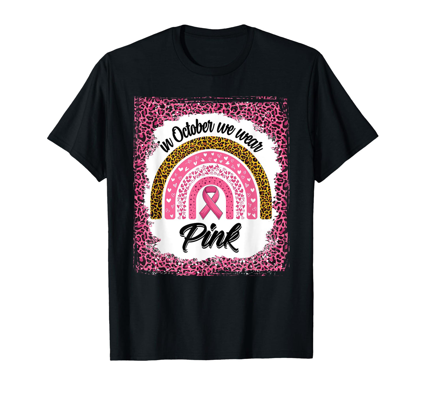 In October We Wear Pink Breast Cancer Bleached Leopard Print T-Shirt