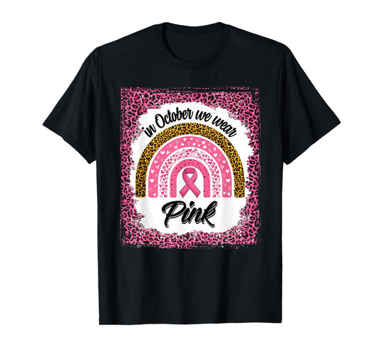 In October We Wear Pink Breast Cancer Bleached Leopard Print T-Shirt