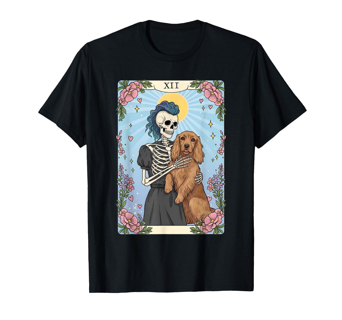Sussex Spaniel Tarot Card Halloween Costume Skeleton Retro T-Shirt