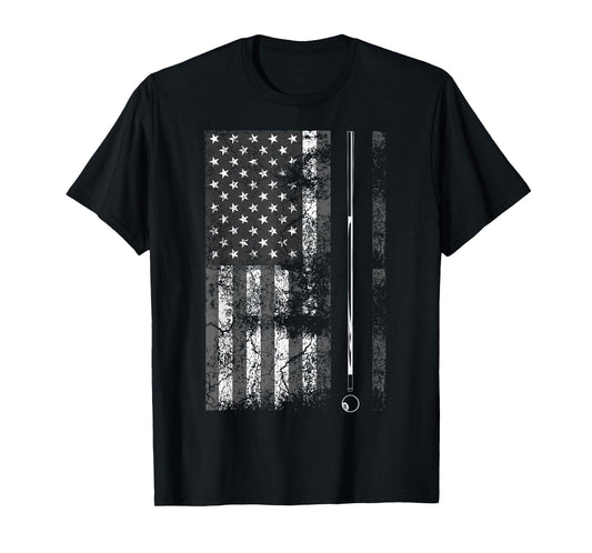 American Flag Billiard Stick Cute Table Game Funny USA Gift T-Shirt
