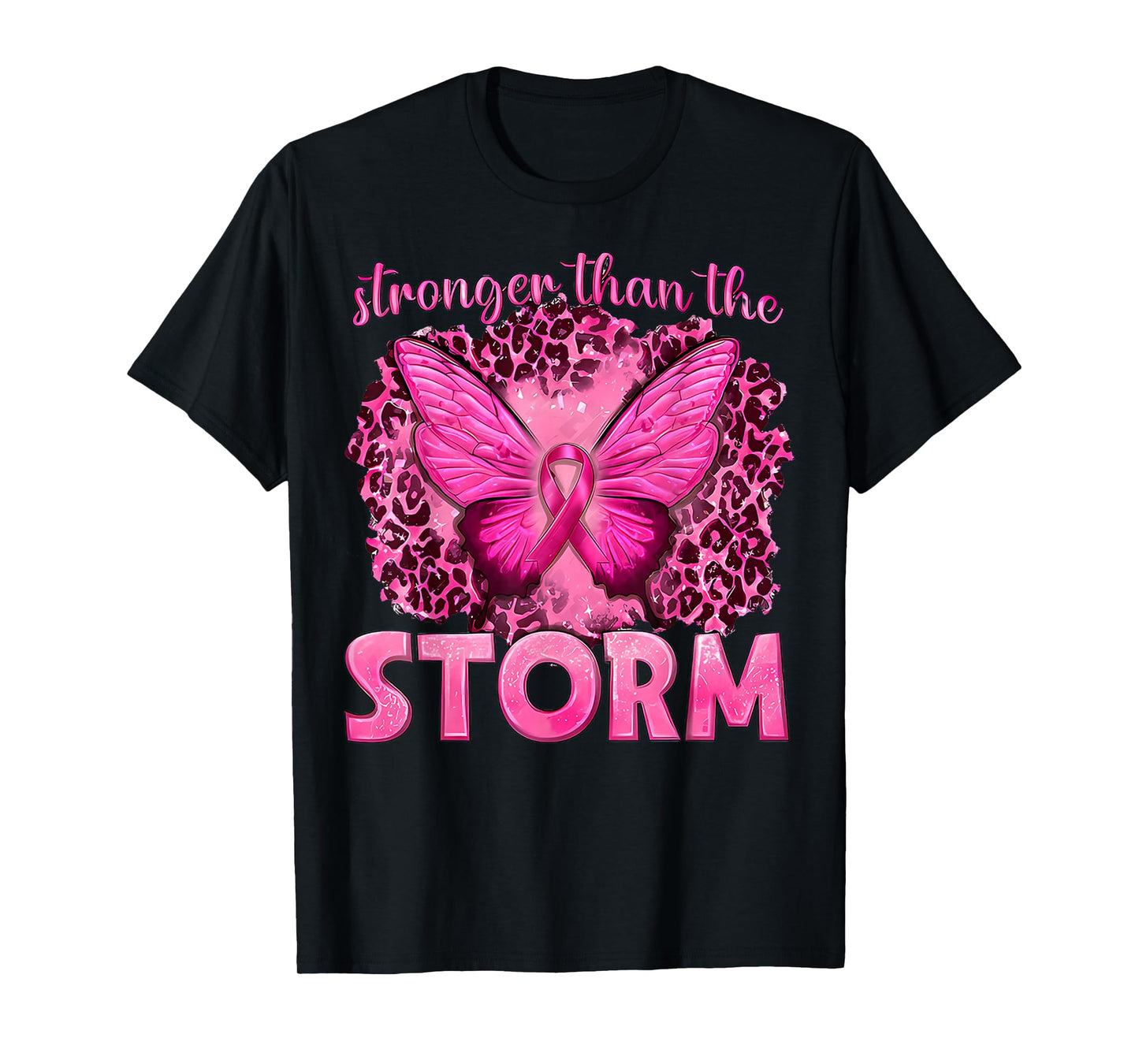 Stronger Than The Storm With Butterfly Breast Cancer Warrior T-Shirt