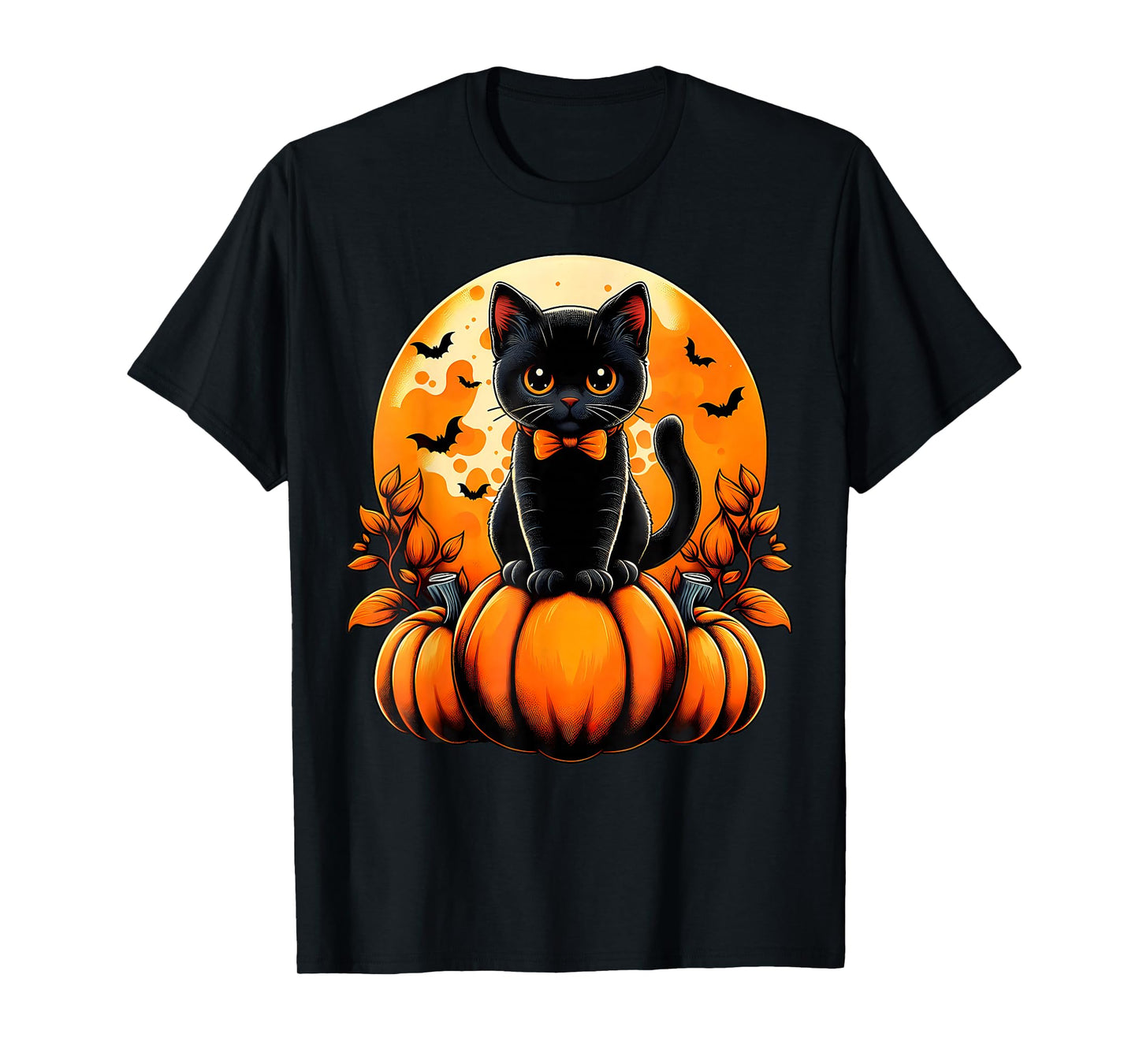 Retro Black Cat Pumpkin Halloween Costume Fall Autumn Season T-Shirt